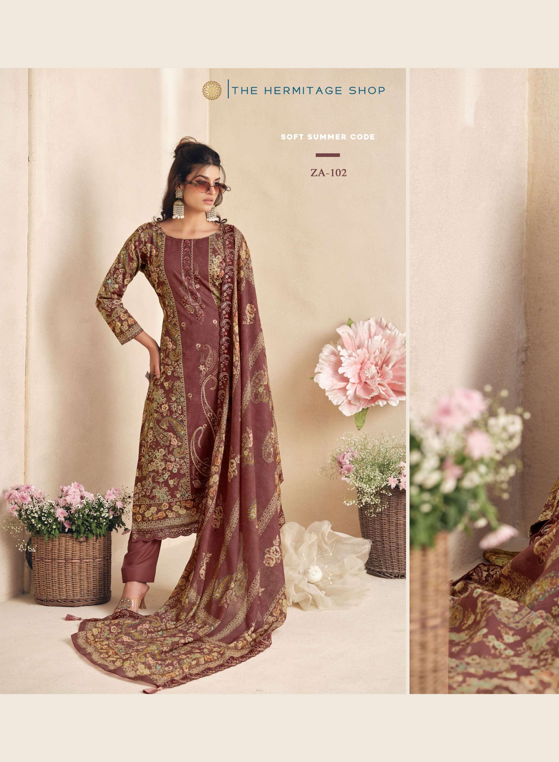 THE HERMITAGE SHOP ZAIRA VOL 2 GIZA PK LAWN EMBROIDERIES SALWAR KAMEEZ AT UNSTITCH BRAND APPAREL
